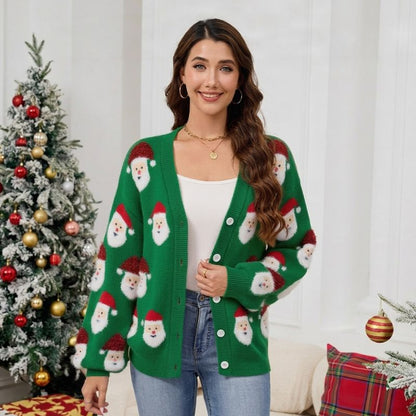 Santa Graphic Button-Up Christmas Jumper