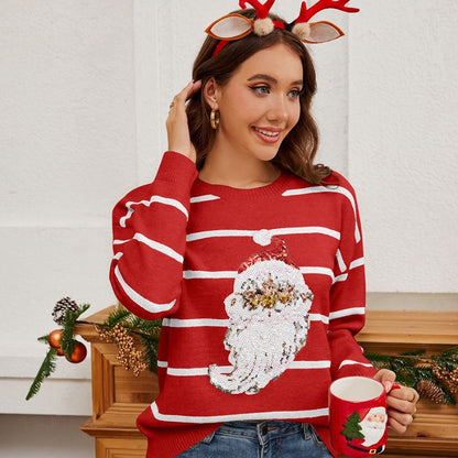Sequin Santa Striped Christmas Jumper