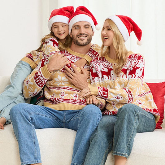 Snowflakes and Reindeer Matching Family Christmas Jumpers