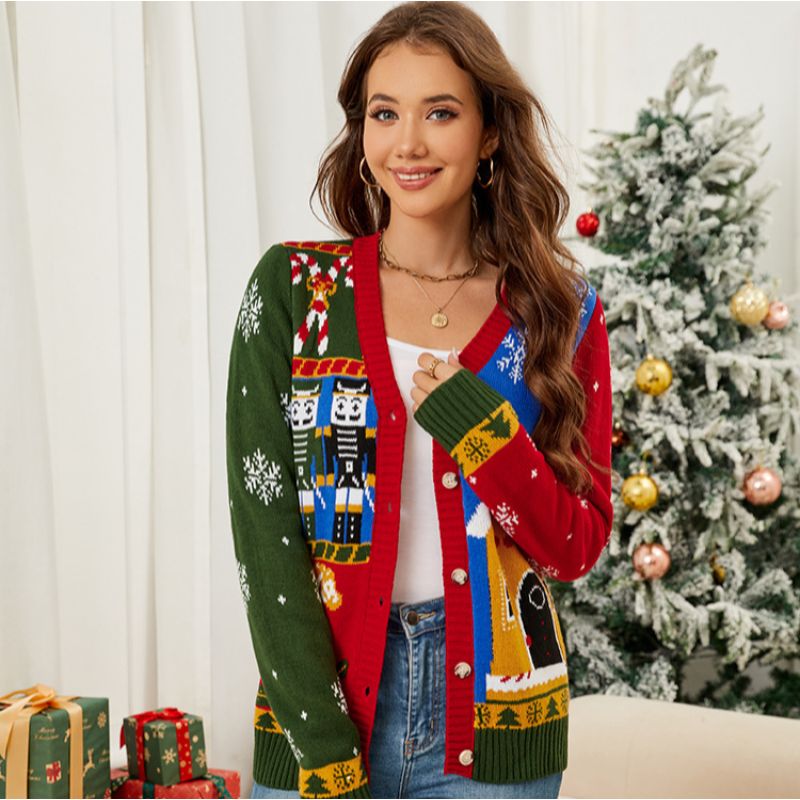 Vintage Snowflake and Village Pattern Christmas Jumper