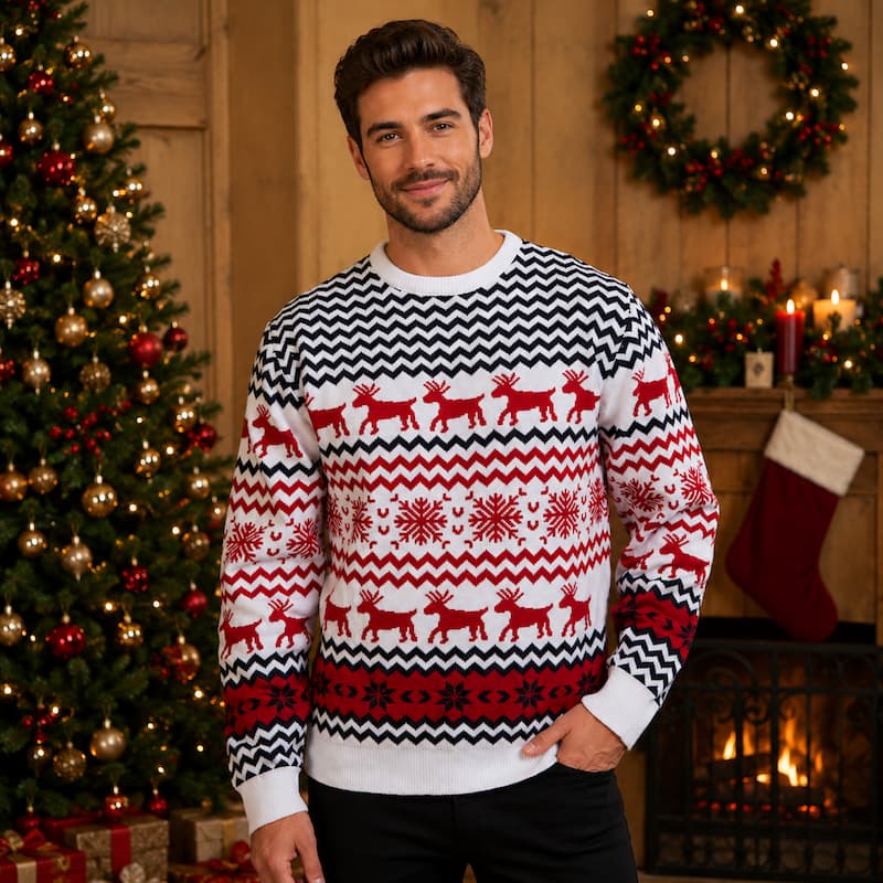 White Snowflake Reindeer Christmas Jumper 