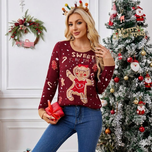 Wine Red Gingerbread & Candy Cane Christmas Jumper