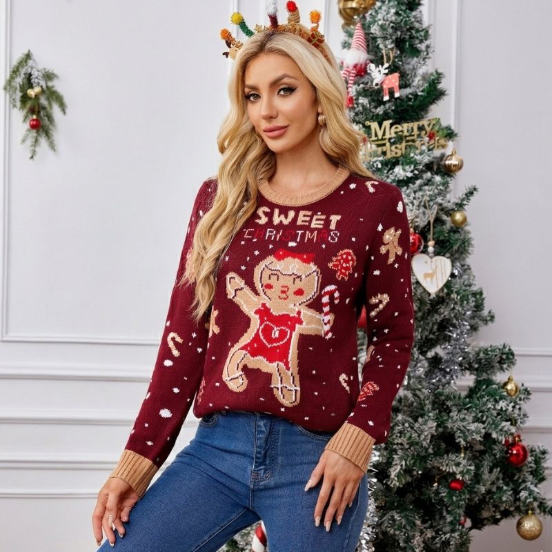 Wine Red Gingerbread & Candy Cane Christmas Jumper