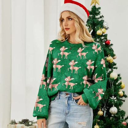 Women's Reindeer Print Crew Neck Christmas Jumper