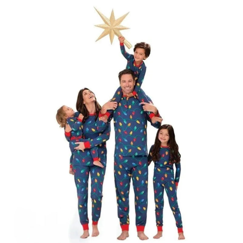 lights matching family christmas pyjamas