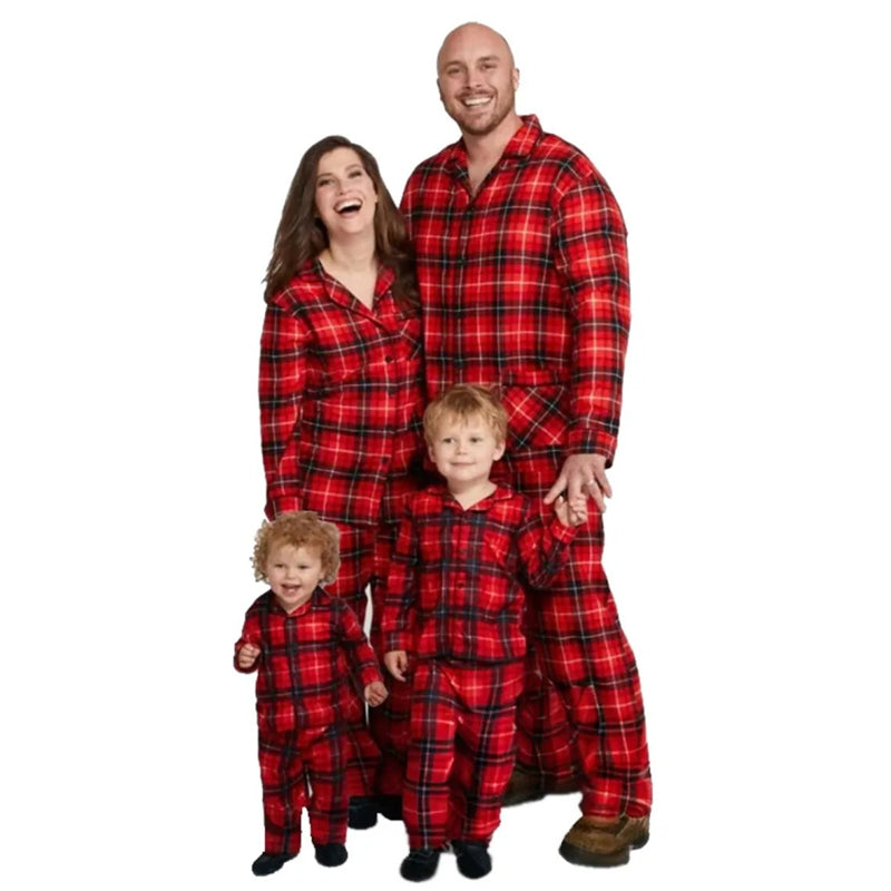red plaid family matching christmas pyjamas
